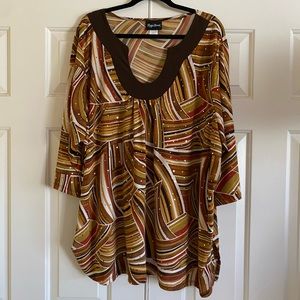 PLUS SIZE!Maggie Barnes Brown/Tan Bejeweled Blouse